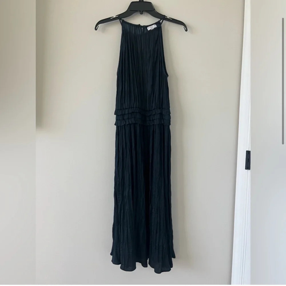 Current Air Midi Dress Halter Black Pleated Ruffle Anthropologie Wedding Guest - Picture 4 of 11